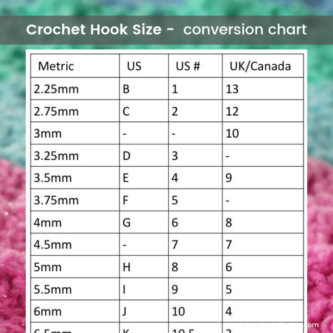 Crochet Hook Size conversion chart - Crochet for beginners